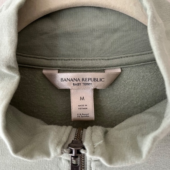 Banana Republic M Sage Baby Terry Zip Sweatshirt Fleece Pocket Sweater Stretch - Picture 4 of 11